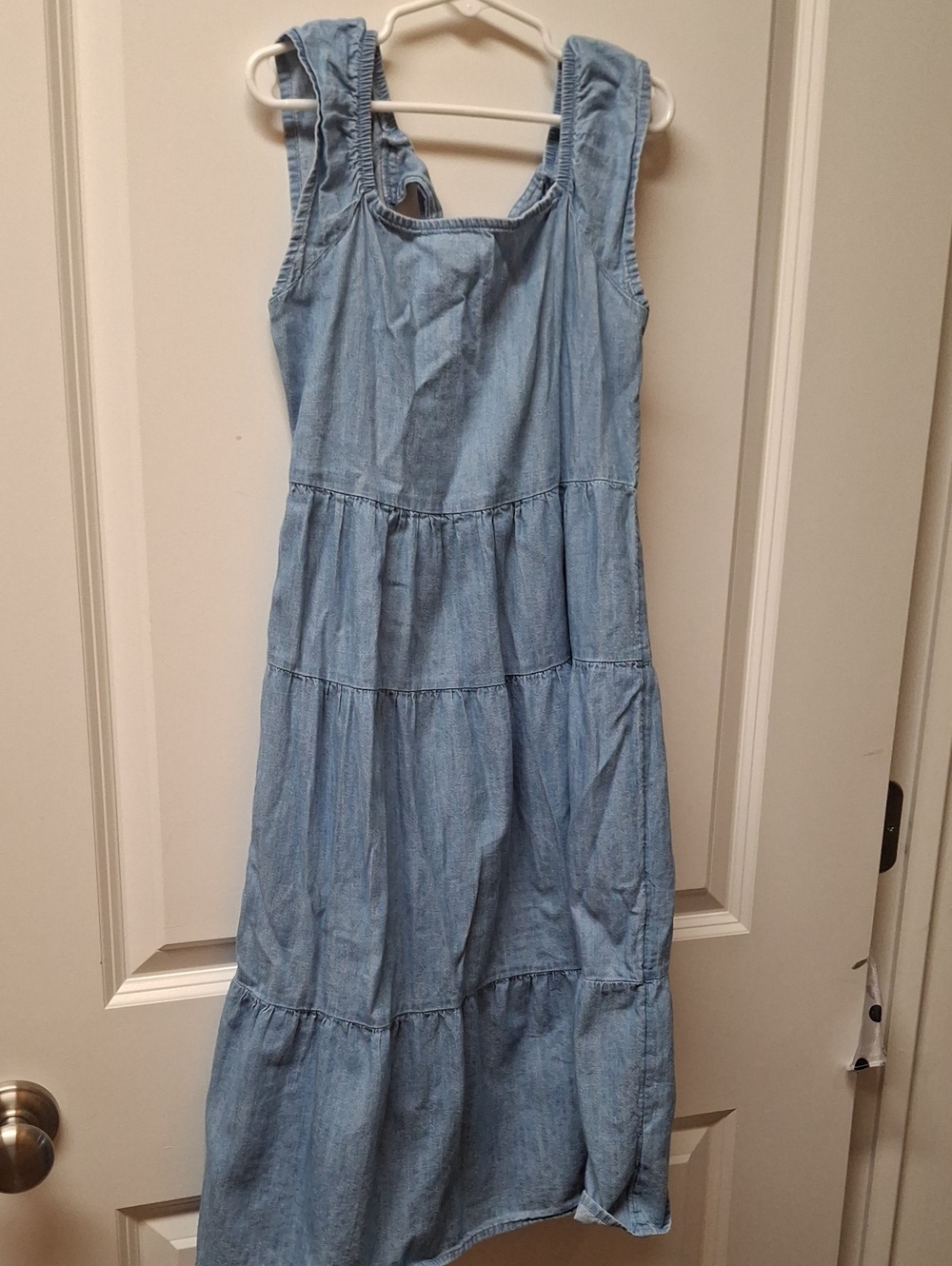Old Navy Light Blue Chambray Maxi Dress with Smocked Yoke